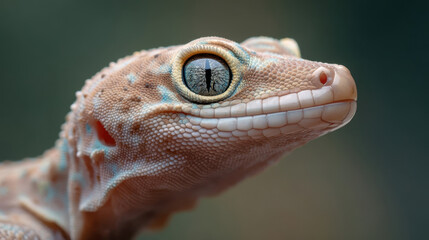 An attentive gecko with detailed scales and a reflective eye in soft natural light, a close-up portrait of an exotic reptile