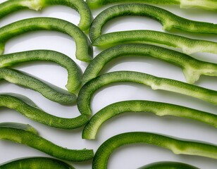 Artistic layout of green jalape&ntilde;o pepper slices forming waves
