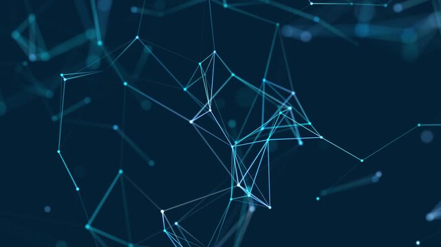 Data technology and scientific illustration. Abstract motion background of connected dots and lines. 3d rendering. Seamless loop. 4K