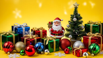 Santa claus with christmas presents and tree