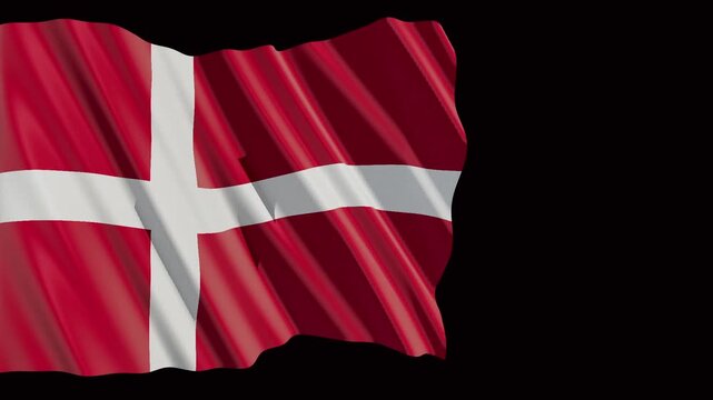 Realistic Waving Denmark National Flag Animation with Cloth Motion on Black Background