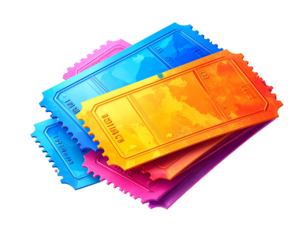 Stack of vibrant, colorful, tear-off tickets against black background