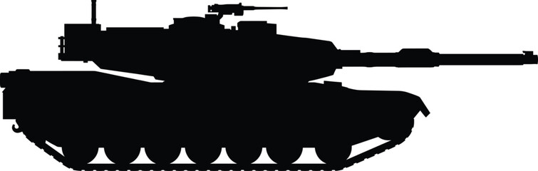 Heavy armored battle tank silhouette side view isolated on white background, modern military vehicle ground combat warfare defense concept illustration © Rokeya