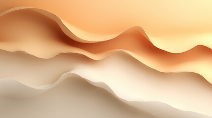 Abstract landscape with smooth waves and gradient colors in soft beige, peach, and ivory tones, evoking a serene and tranquil atmosphere