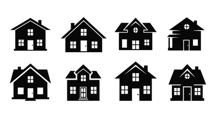 Fototapeta premium A collection of simple black house icons displayed in a neat grid arrangement silhouette