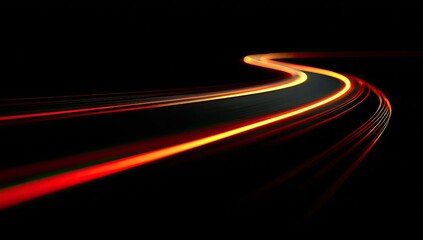 Illuminated path featuring elongated red and orange light trails against a black background
