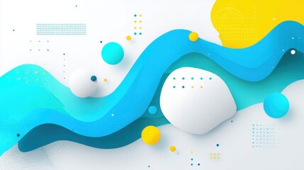 Colorful Abstract Background with Fluid Shapes and Dynamic Lines in Blue, Yellow and White for Creative Design Projects and Modern Website Themes