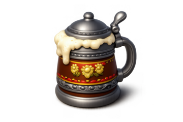 Cartoon beer stein with floral design and foam overflow - ideal for celebrations and decorative projects