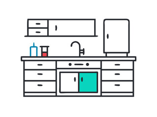 Home Kitchen Interior and Countertop Line Icon Set