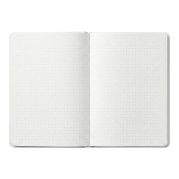 Open dotted grid notebook with blank white pages