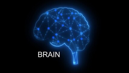 Low poly brain or Artificial intelligence concept. Symbol of Wisdom point. Abstract vector image of a human Brine. Low Polygonal wireframe blue illustration on dark background. Lines and dots.