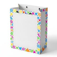 White Paper Shopping Bag Mockup with Colorful Confetti Border Pattern
