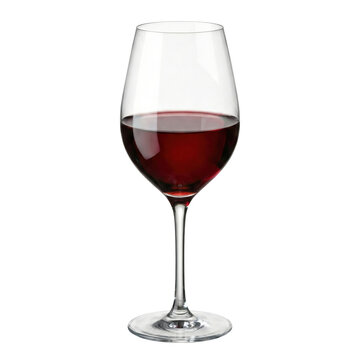 Clear wine glass with red wine on transparent background