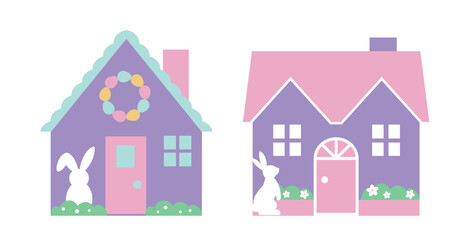Set of spring House Flat Vector Illustration.
Sweet Home  Clipart.
White background.
