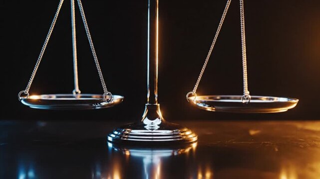 Dramatic Close-Up of Classic Balance Scale on Reflective Surface, Symbolizing Justice, Law, Equality, and Measurement