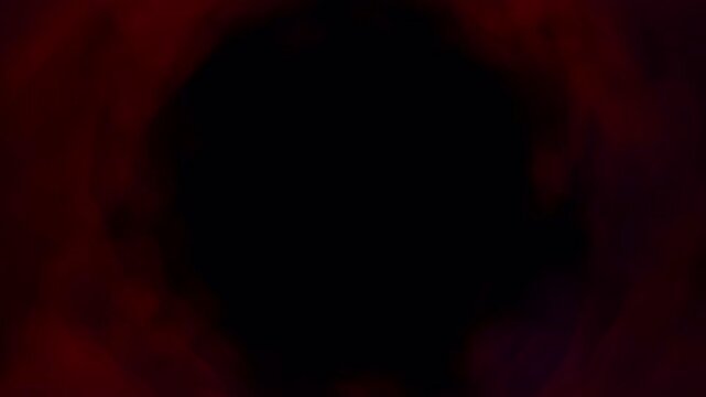 Camera flying through tunnel of deep red and burgundy clouds on transparent background. Dramatic cloud vortex animation with smooth forward motion and rich color depth.