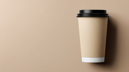 Coffee cup disposable cup paper cup takeout coffee minimal background beige color black lid hot drink copy space caffeine beverage Coffee cup disposable cup paper cup takeout coffee minimal