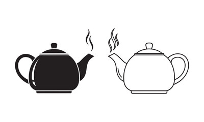 Steaming Teapot Icon in Outline and filled Vector