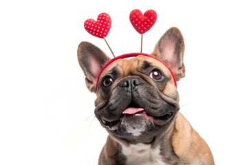 Adorable French Bulldog Puppy with Valentine's Day Heart Headband