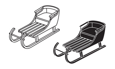 Winter Sled Icon in Outline and filled winter sports Vector