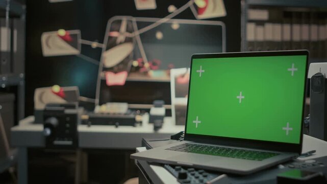 Modern laptop on wildlife forensics DNA sequencer with green screen