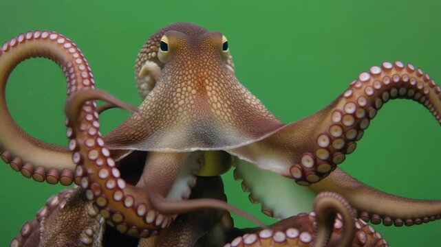 Close-up of Dumbo Octopus swimming gracefully in clear green water