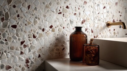 Elegant Ceramic Tiles with Rich Textures and Brown Glass Decor in Contemporary Interior Design Setting for Modern Spaces and Aesthetic Appeal