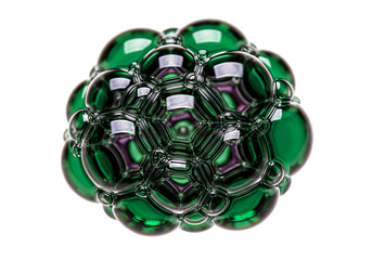 Vibrant green bubble cluster with cellular pattern isolated on transparent background