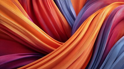 Vibrant Flowing Textiles in Orange, Purple, and Red Drapery Showcasing Beautiful Silk Patterns and Smooth Texture in a Stunning Abstract Composition