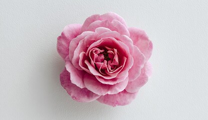 Close-up of a perfectly bloomed, vibrant pink flower against a plain white background