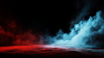 Ethereal Smoke and Fog in Red and Blue Hues with Gradients Over a Dark Background Creating a Mysterious Atmosphere for Creative Projects