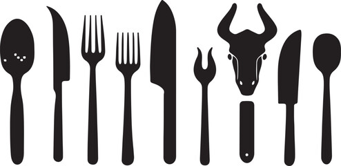 Isolated silverware set featuring a silver fork, spoon, and knife on a white background, representing essential stainless steel kitchen cutlery for a professional restaurant table setting