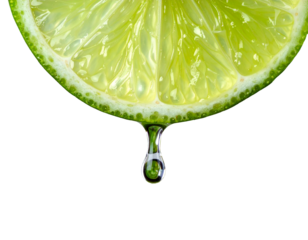 Close-up of a vibrant, juicy lime slice with a single, glistening drop