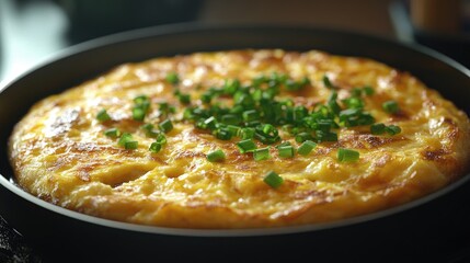 Japanese Omelette Dish with Green Onion Garnish