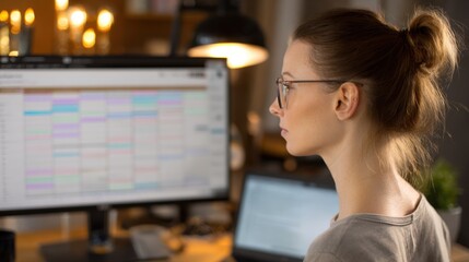 Focused virtual assistant managing digital calendar and scheduling appointments efficiently from a modern home office setting.