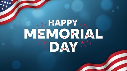 Happy Memorial Day Greeting Card with American Flag and Patriotic Stars Background