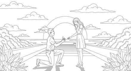 Obraz premium Romantic Marriage Proposal Outdoors at Sunset, Couple Engaged, Love, Future, Wedding Planning, Lifestyle