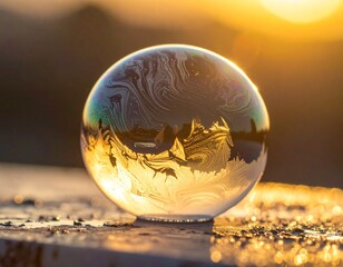 Abstract Macro Soap Bubble with Gold Shimmer Reflection