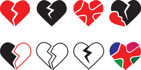 Broken Heart Icon Set for Love and Relationship Designs.