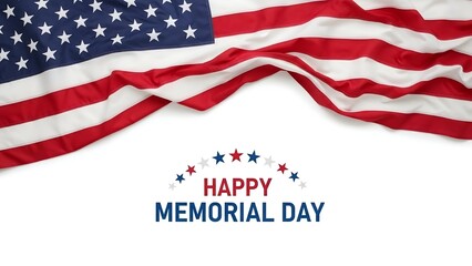 Happy Memorial Day text with waving American flag border on white background