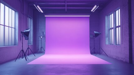A vacant purple studio room serves as a backdrop for showcasing various products