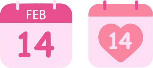 valentine calendar icons with february 14 date and heart