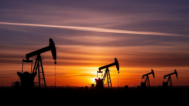 Pump Jack Oil Extraction Mining Machine at Petroleum  Fosil Fuel Energy Crude Oil Mining Field Industry Photo