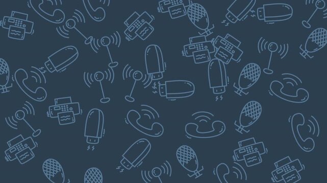 Ideal for technologythemed designs like posters, flyers, and social media graphics. Features handdrawn telecommunication devices in a trendy pattern.