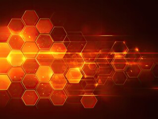 Glowing orange hexagonal cells with light streaks, creating a warm and vibrant abstract design