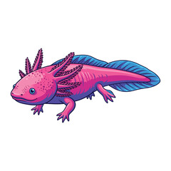 Vibrant axolotl illustration featuring pink and blue hues against a clean white background