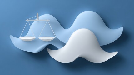 Online Legal Compliance Concept Featuring Abstract Shapes Representing Firewalls and Balanced Scales in a Clean Layout