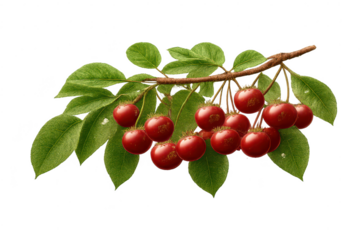 Cherry branch with red cherries on a transparent background image