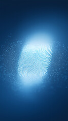 Glowing blue fingerprint on a dark digital background, symbolizing biometric security, privacy protection, authentication & fintech technology for secure access, identity verification & trust concepts