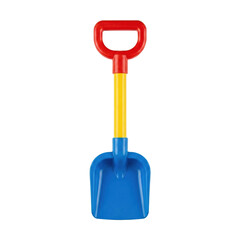 Colorful blue and red plastic sand shovel toy © BTG